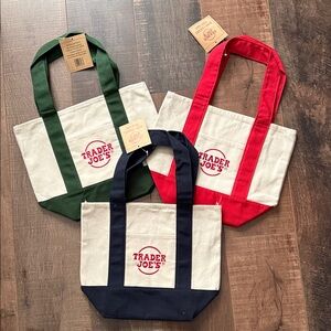 Trader Joe's Mini Canvas Tote Bag Set - Red, Green, and Navy
